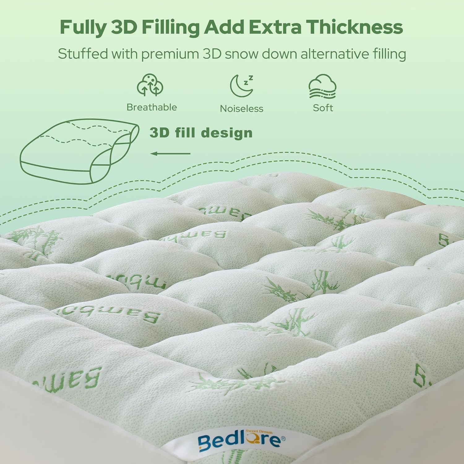 BEDLORE Twin XL Mattress Topper - Soft Bamboo Viscose Pillow Top with Deep Pockets for Comfort