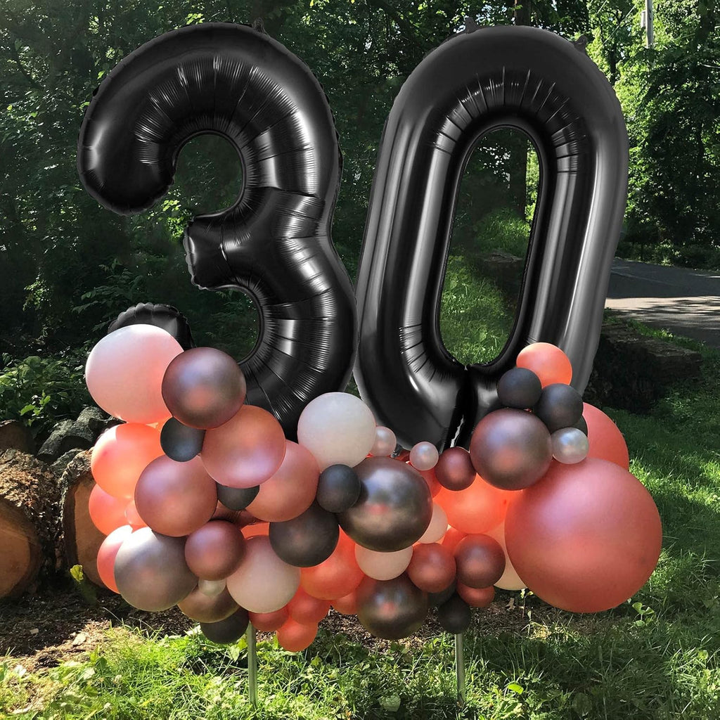 Skiennix 30-Inch Number Balloon - Large Black Foil Balloon for 30th Birthday Celebrations