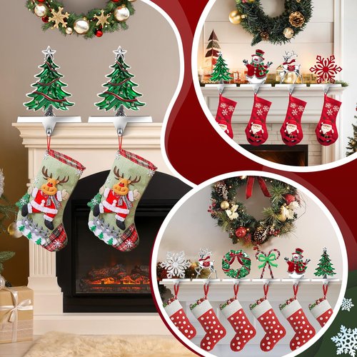 MERRI GLOW Christmas Stocking Holders for Mantle Set of 2, Heavy Duty 3D Stocking Stand Weighted Stocking Hooks Christmas Ornaments Decorations for Fireplace Tabletop