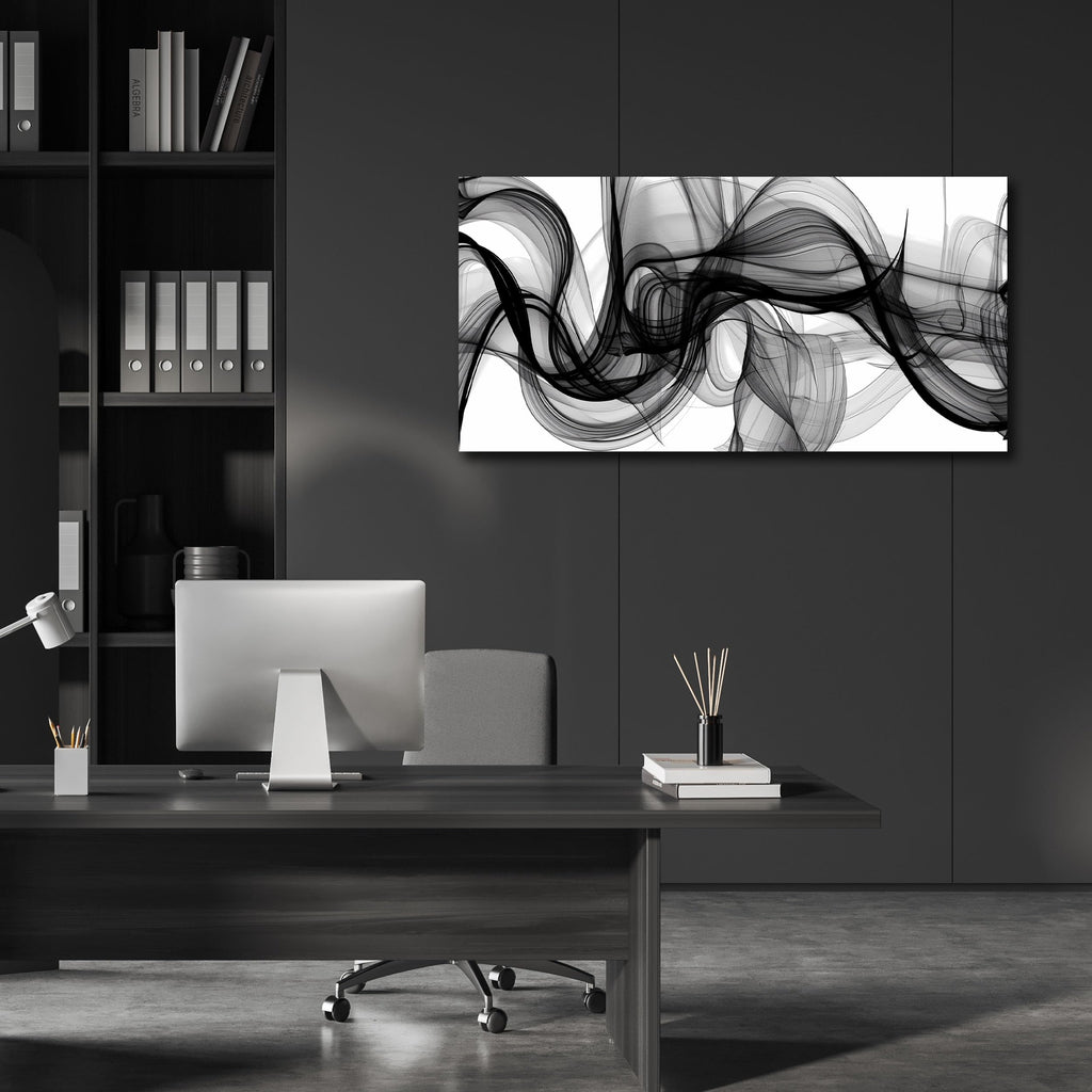 ENTANUB Abstract Wall Art for Bedroom, Black and White Canvas Wall Decor for Living Room, Smoke Picture Print, Size 40 x 20 Inches