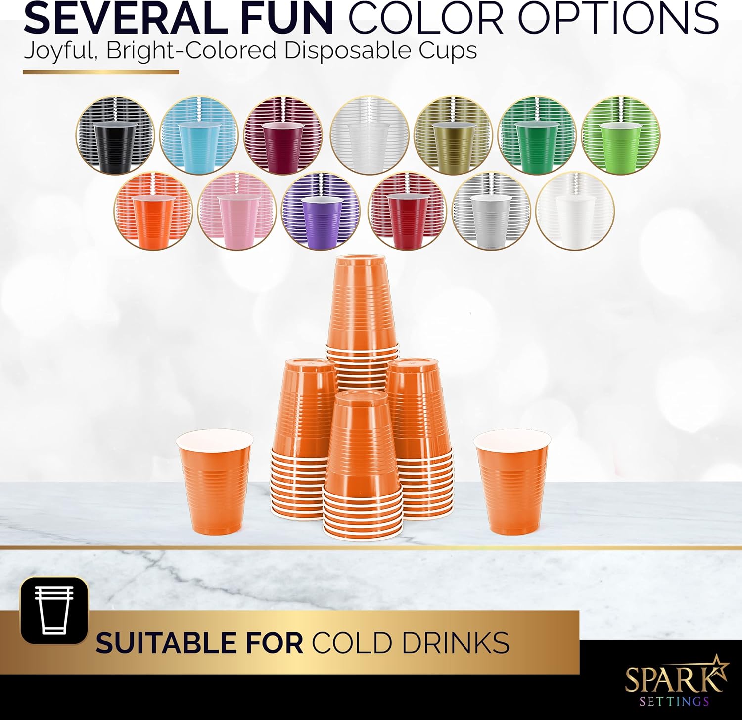 Orange 18-Ounce Disposable Cups by [Brand Name] - Strong & Sturdy Plastic Party Cups | 50 Pack for Events