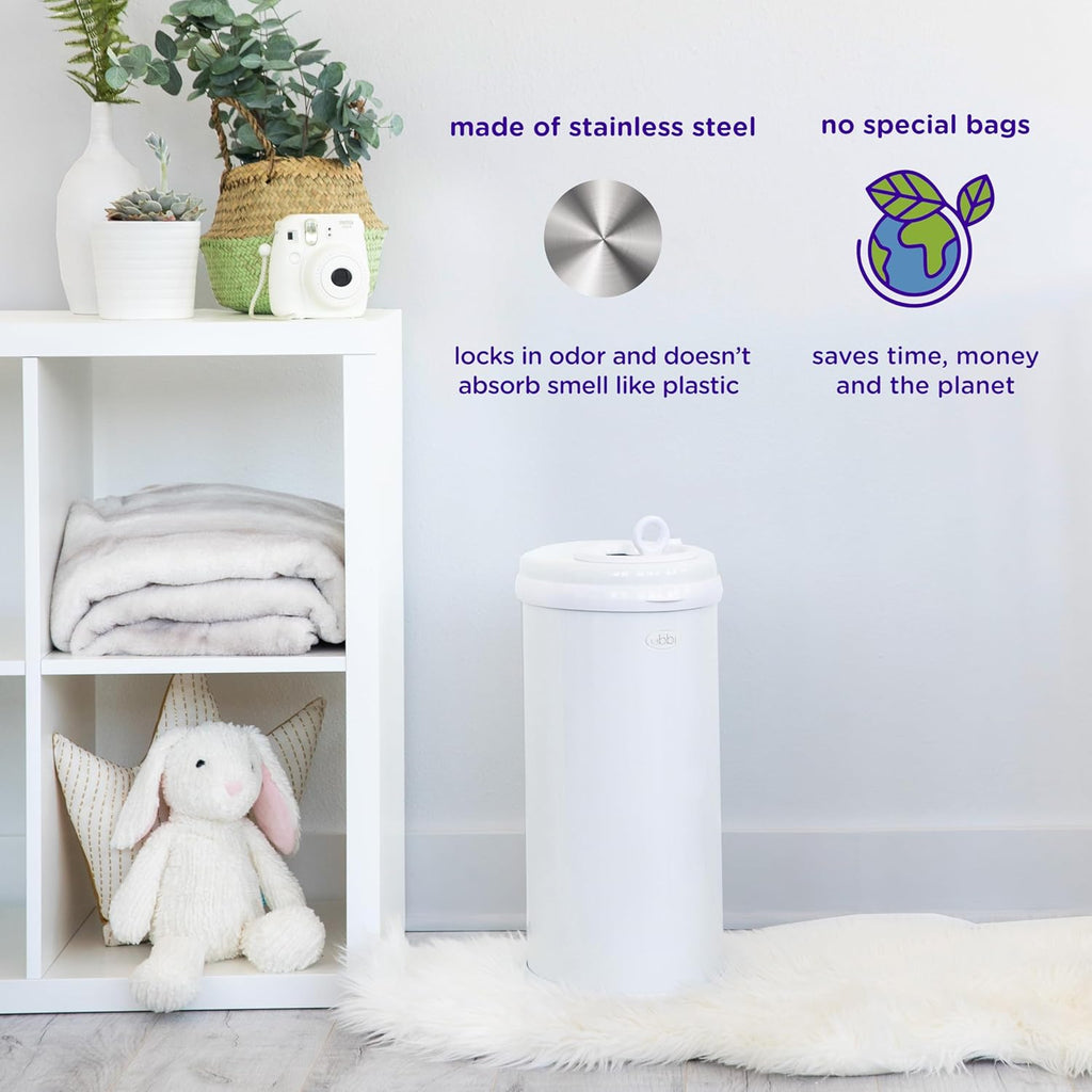 Ubbi Stainless Steel Diaper Pail - Odor Locking Design, No Special Bags Needed | Award-Winning Gray