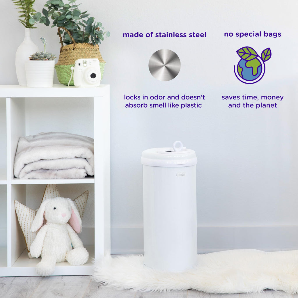 Ubbi Steel Diaper Pail, Odor Locking, No Special Bag Required, Award-Winning, Registry Must-Have, Ivory