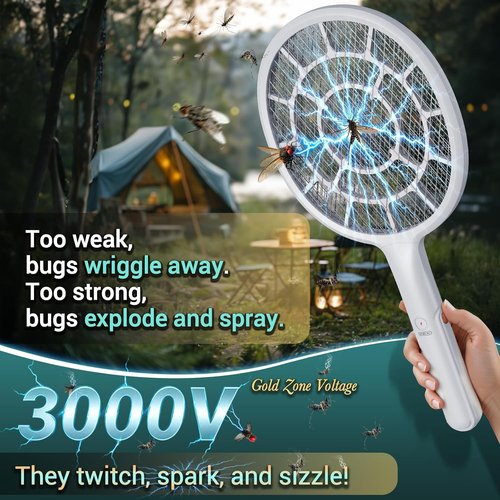 Gold Zone Electric Fly Swatter | Powerful Bug Zapper Racket with 3mm Mesh - Lightweight & Battery Operated for Indoor/Outdoor Use