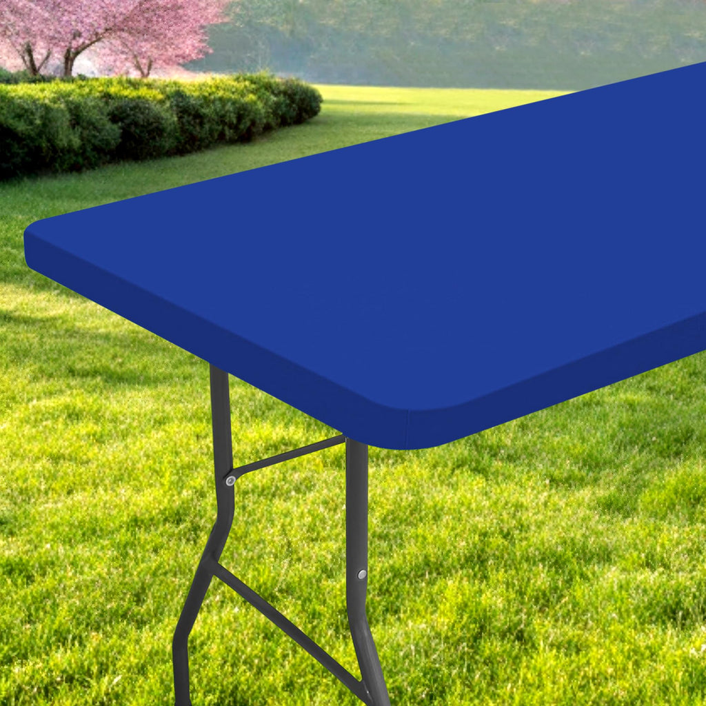 Spotjoy Rectangle Table Cloth, Waterproof Elastic Fitted Tablecloth for 6 Foot Folding Tables, Washable Polyester Tablecloths for Picnic, Camping, Outdoor (Blue, 30"x72")