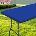 Spotjoy Rectangle Table Cloth, Waterproof Elastic Fitted Tablecloth for 6 Foot Folding Tables, Washable Polyester Tablecloths for Picnic, Camping, Outdoor (Blue, 30"x72")