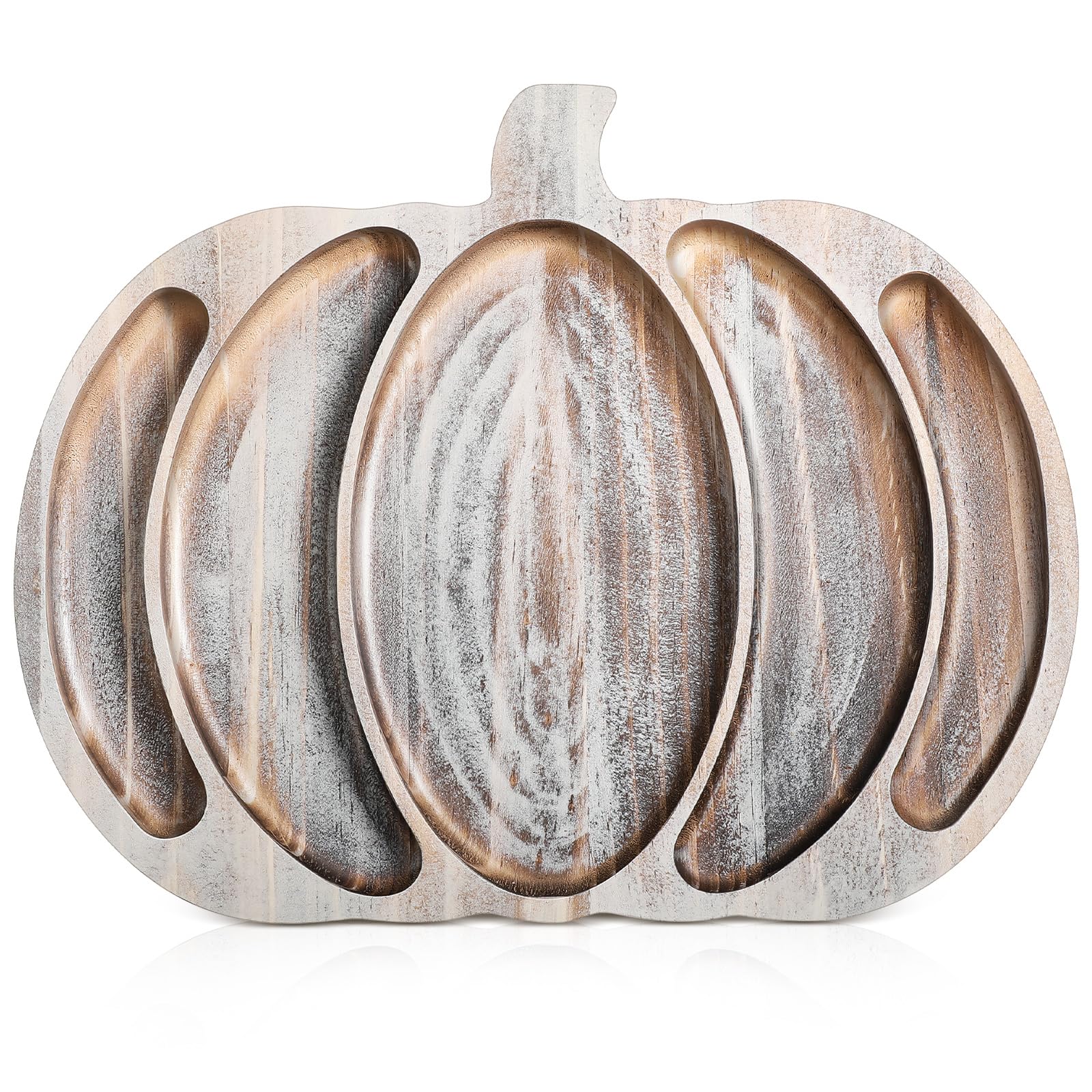 Sliner Fall Pumpkin Wooden Serving Dish Platter Thanksgiving 15" L x 12" W Pumpkin Shaped Charcuterie Board Snack Wood Cutting Board Sectional Dish Plate for Home Gifts(Walnut Color)
