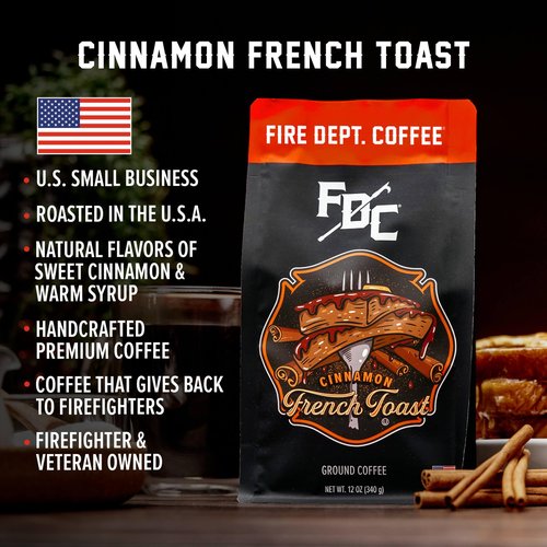 Fire Department Coffee - Gives Back to Firefighters - Cinnamon French Toast Ground Coffee - Roasted in the USA - Ground - Medium Roast - Veteran Owned -12 oz