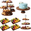 RattanView 7 Pcs Wooden Dessert Table Display Set Round Cupcake Tower Stand Rectangular Serving Tray Cookie Cake Macaron Platter for Display Centerpiece Tea Party Baby Shower Wedding Birthday