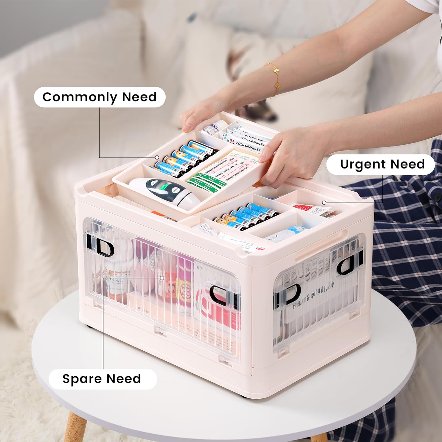 Skiennix 24 QT Medicine Organizer - Extra Large Collapsible Storage Box with Removable Tray & Wheels