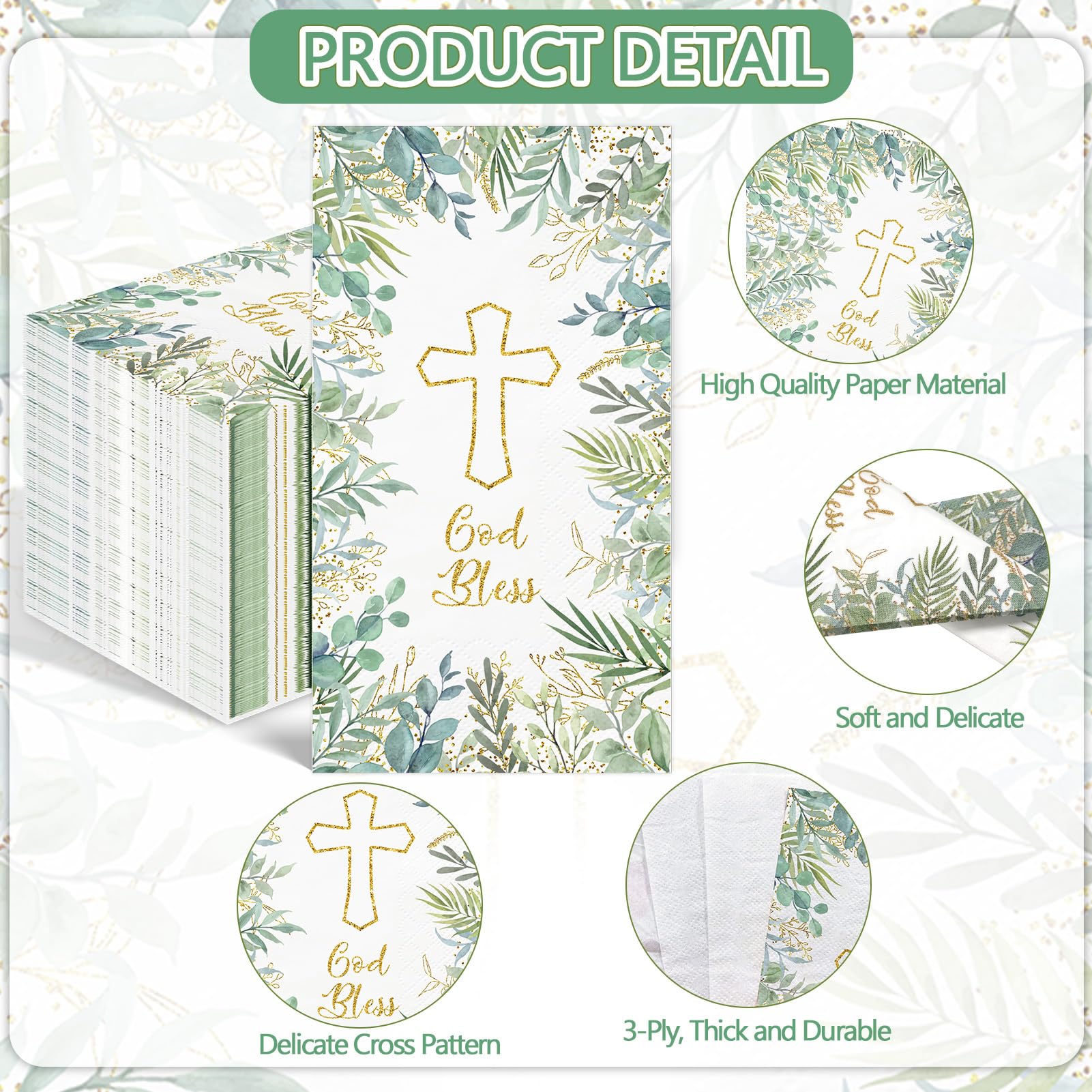 100PCS Greenery Paper Napkins 3 Ply Disposable Hand Towels for Bathroom Green Eucalyptus Leaves Guest Napkins Decorative Dinner Napkins for Wedding Bridal Baby Shower Birthday Spring Party