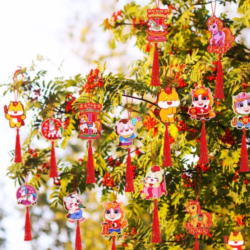 Wavyknot 36 Pcs Chinese New Year 2026 Decorations Lunar New Year of The Horse Ornaments Chinese Knot Tassel Pendant Good Luck Charm for Spring Festival Home Car Wall Tree Decor