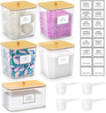 Skiennix Laundry Organization Containers - Clear Storage for Detergent & Pods | Large with Wooden Lids & Labels