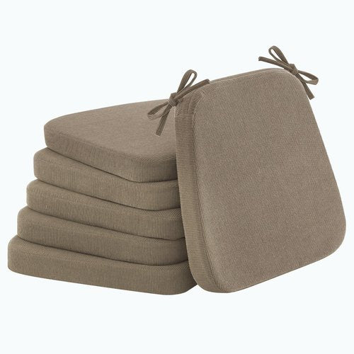 Nobildonna 2'' Thick High-Density Foam Indoor Chair Cushions | Dining Chair Pads with Ties, Removable Washable Cover, Dining Chair Cushions 17"x16",Light Brown 6 Pack
