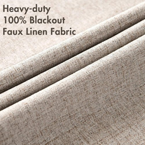 MIULEE Linen Blackout Curtains - 100% Room Darkening Thermal Insulated Grommet Panels | Khaki, 42" x 63" (2 PCs)