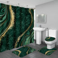 BayNook 4PCS Emerald Green Gold Marble Shower Curtain Sets with Rugs, Abstract Bathroom Sets with Shower Curtain and Rugs, Bathroom Curtains Shower Set with Toilet Lid Cover for Bathroom Decor