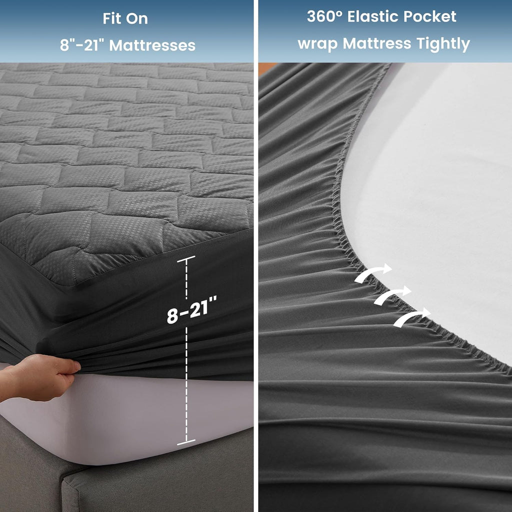 Sleep Zone Waterproof Mattress Protector Pad - Breathable Twin Size Topper with Deep Pockets | Hotel Quality, Machine Washable, Grey