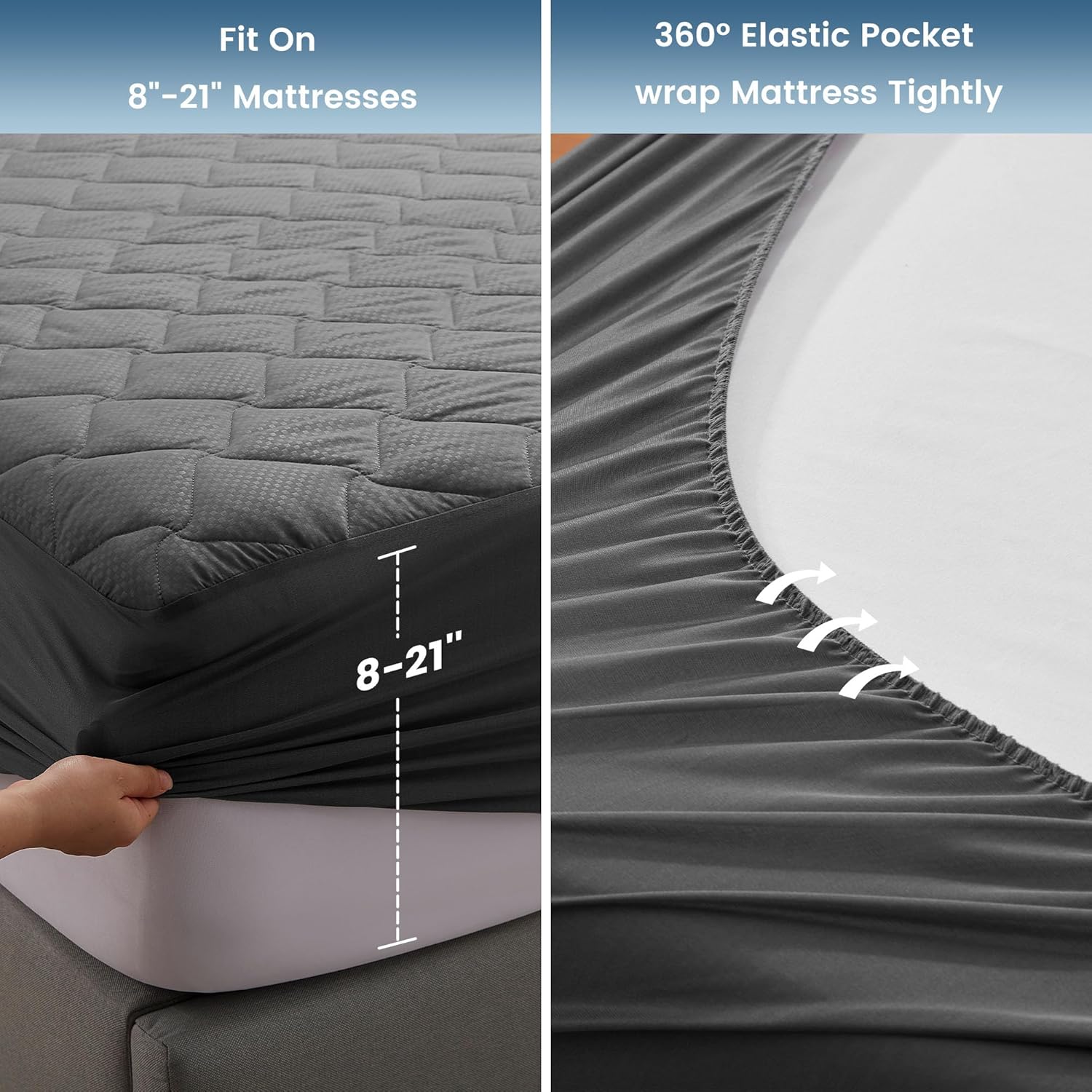 Sleep Zone Waterproof Mattress Protector Pad - Breathable Twin Size Topper with Deep Pockets | Hotel Quality, Machine Washable, Grey