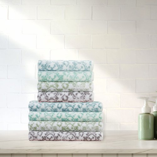 Jessica Simpson – Bath Towel 4 Piece Set | Aziza | Premium Bathroom Décor | Includes 2 Hand Towels and 2 Shower Towels | 100% Cotton & Machine Washable | Frosty Green