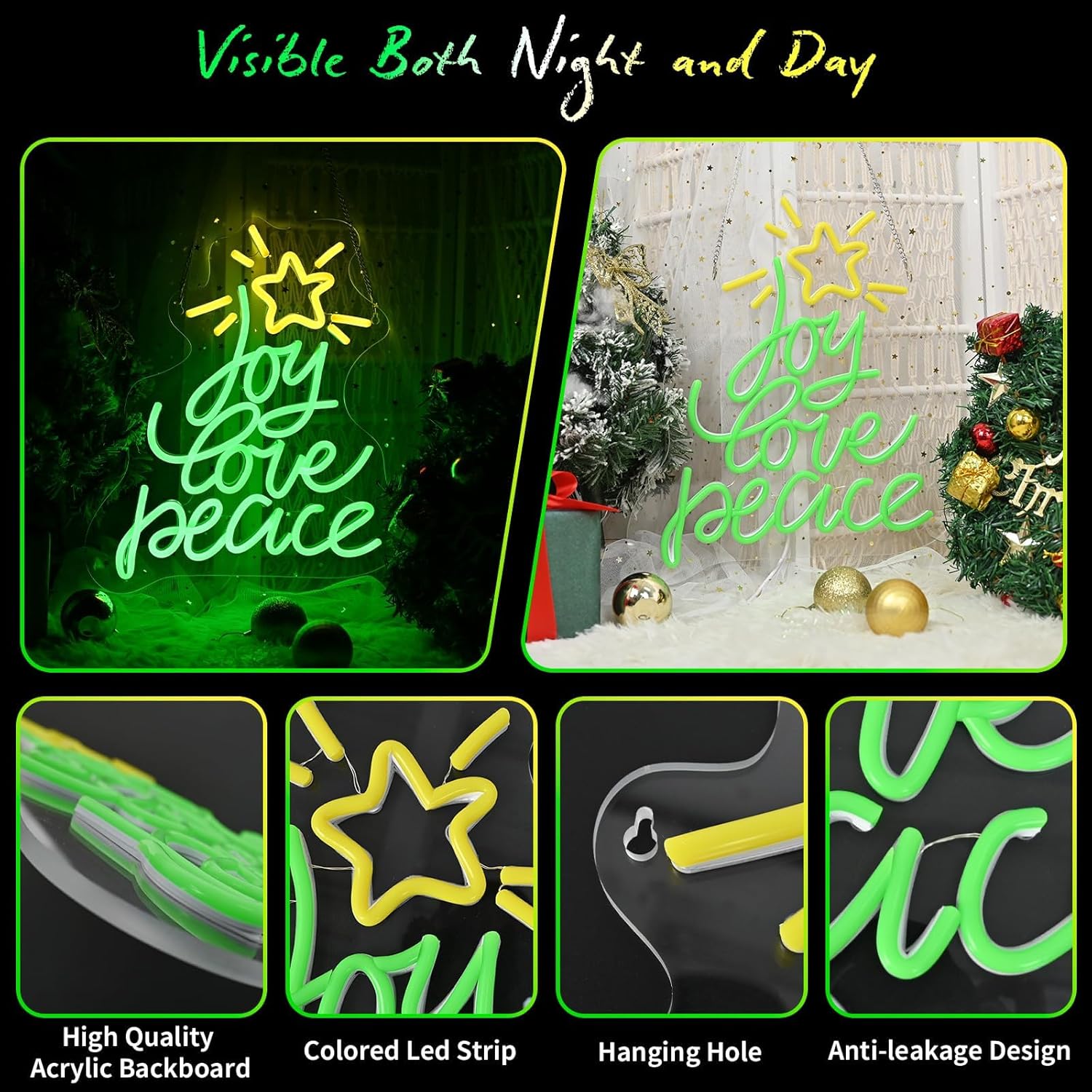 Skiennix Christmas Tree Neon Sign - USB Powered LED Wall Decor for Peace, Love & Joy | Holiday Gift