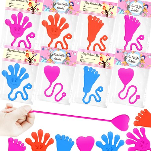Valentines Non Candy Gifts Exchange Cards for Kids Preschool Class 20 Pack, Valentines Day Sticky Hands Hearts Toys for Toddler Boy Girl, Goodie Bag Box Basket Stuffers Fillers Trinkets for Students