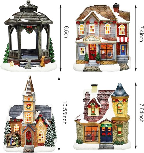 Moments In Time 20-Piece Lighted Christmas Village Set - Hand-Painted Holiday Display with LED Lights
