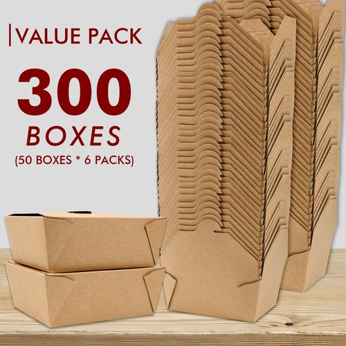 EcoDispose 45 oz Kraft Paper Pack of 300 Fold To Go Containers, Microwaveable Leak and Grease Proof Take Out Boxes for Lunch,Leftover and Restaurant