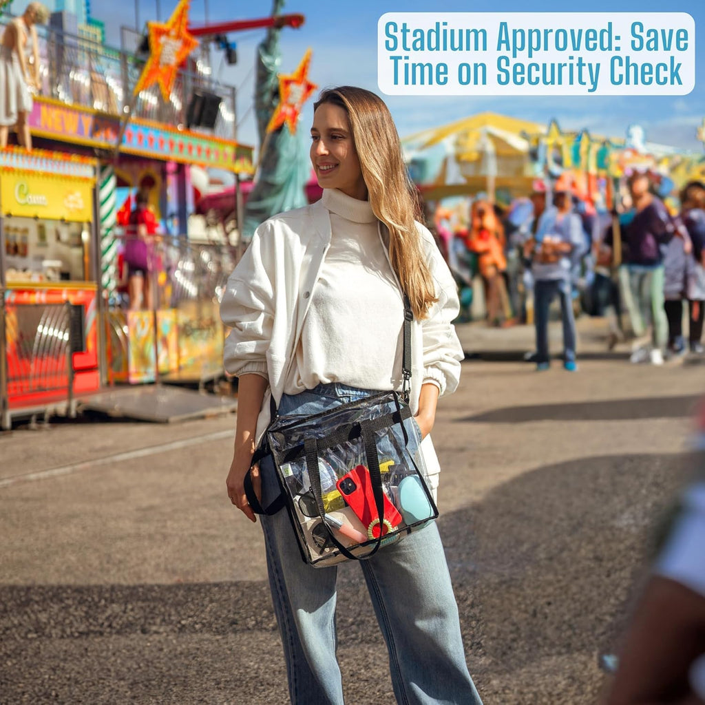 VENO Clear Tote Bag - Stadium Approved, Large 12x6x12 Transparent Crossbody for Beach & Events
