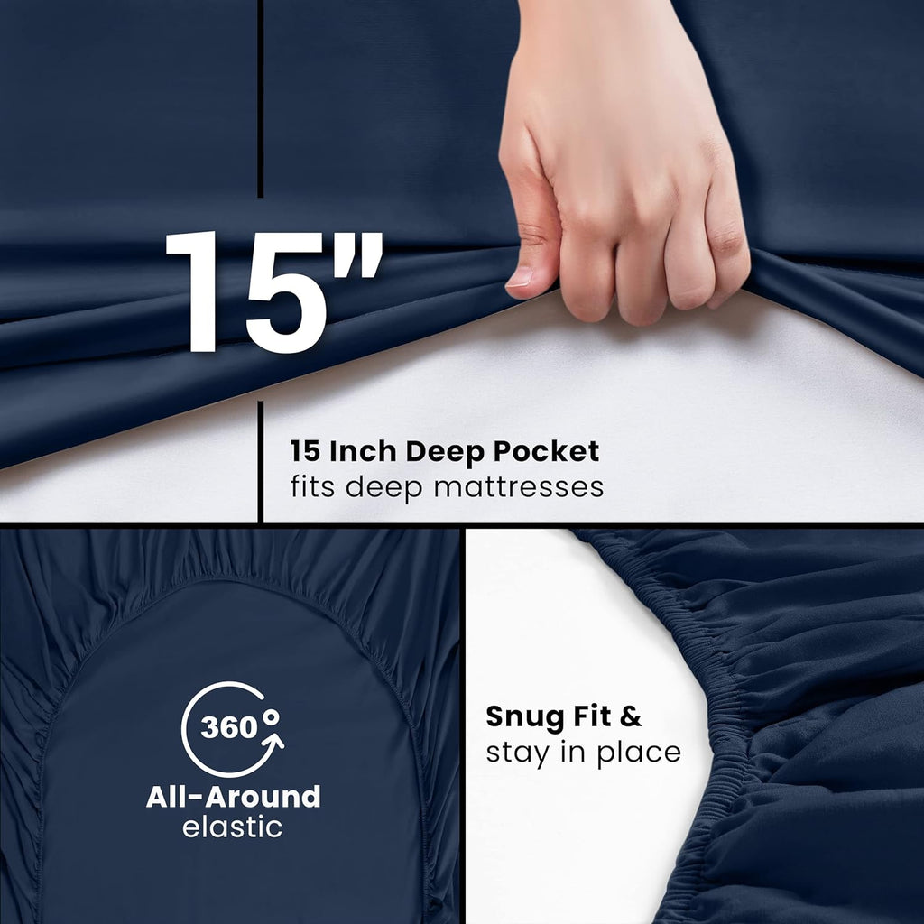 Utopia Bedding King Fitted Sheet - Deep Pocket Microfiber - Soft, Shrinkage & Fade Resistant - Navy