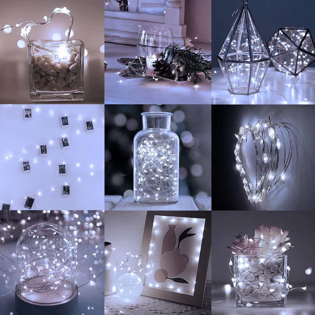 Skiennix 24 Pack LED Fairy Lights - Waterproof 7FT Silver Wire String Lights for DIY Christmas Decor