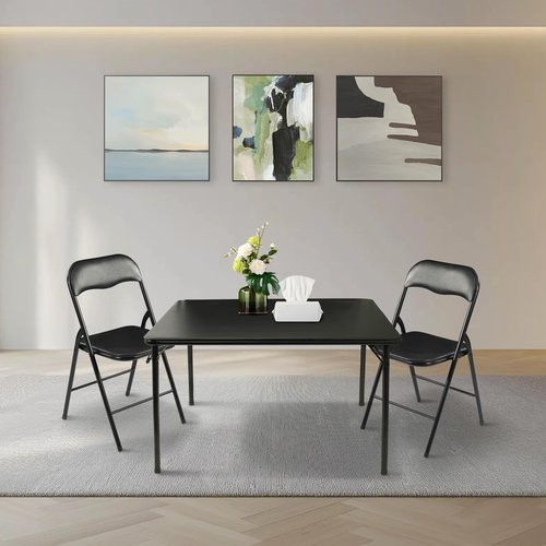 Elevon Folding Chairs 2 Pack, Padded Vinyl Cushion Chairs with Sturdy Metal Frame for for Home and Office, for Indoor and Outdoor Events, 300lb Capacity, Black