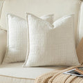 Yaertun Pack of 2 Chenille Textured Decorative Throw Pillow Covers Accent Solid Cushion Cover Soft Cozy Pillow Case with Velvet Back for Couch Sofa Bed Living Room 16x16 Inch Cream White