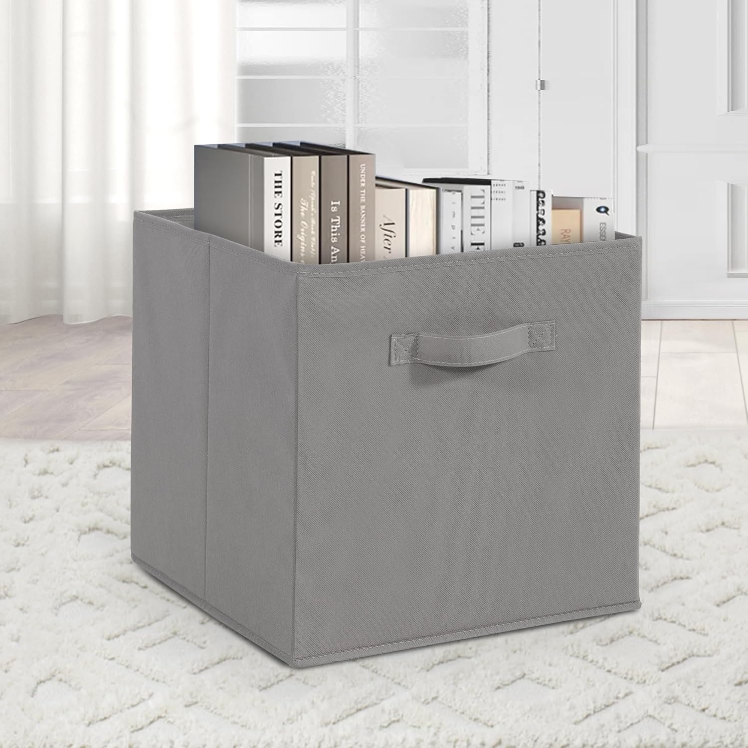 Skiennix 11x11 Storage Bins - Set of 3 Collapsible Fabric Organizers with Handles | Grey