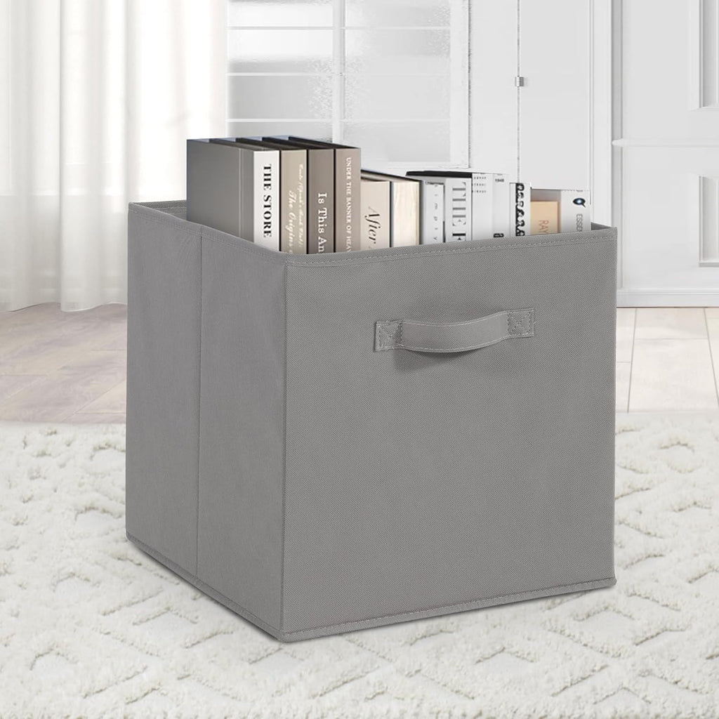 Skiennix 11x11 Storage Bins - Set of 4 Collapsible Fabric Organizers with Handles | Grey