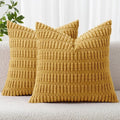 MIULEE Corduroy Throw Pillow Covers - Soft Boho Striped Design | 18x18 Inch Yellow for Modern Farmhouse Decor