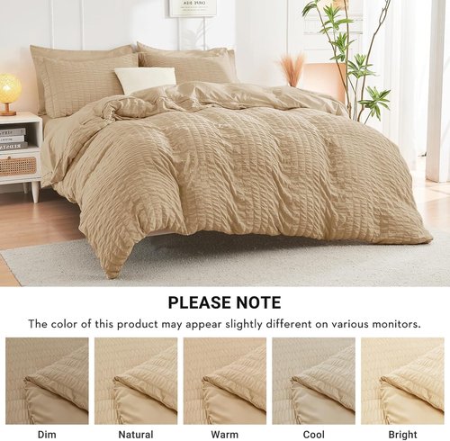 HYMOKEGE King Size Comforter Set - Luxury Seersucker 7-Piece Bedding Set in Khaki | All-Season Comfort