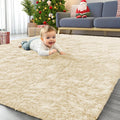 OLANLY Area Rugs - Soft Fluffy Shaggy Indoor Carpet for Living Room & Bedroom | 4x5.9 ft Cream