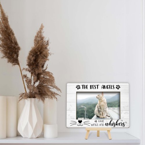 OXRUN Memorial Gifts for Loss of Cat, Pet Memorial Gifts Wooden Photo Frame with Easel, 4x6 Cat Loss Sympathy Frame for Tabletop Display Photo Insert - G01