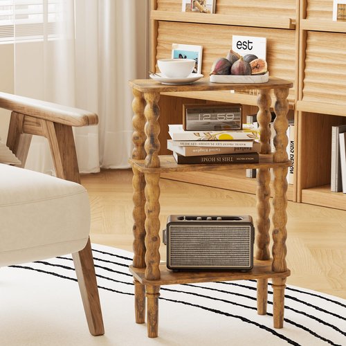 Veegle Side Table, Small End Table with Storage Shelf, 3-Tier Small Coffee Tables for Living Room Bedroom Narrow Spaces(Rustic Brown)