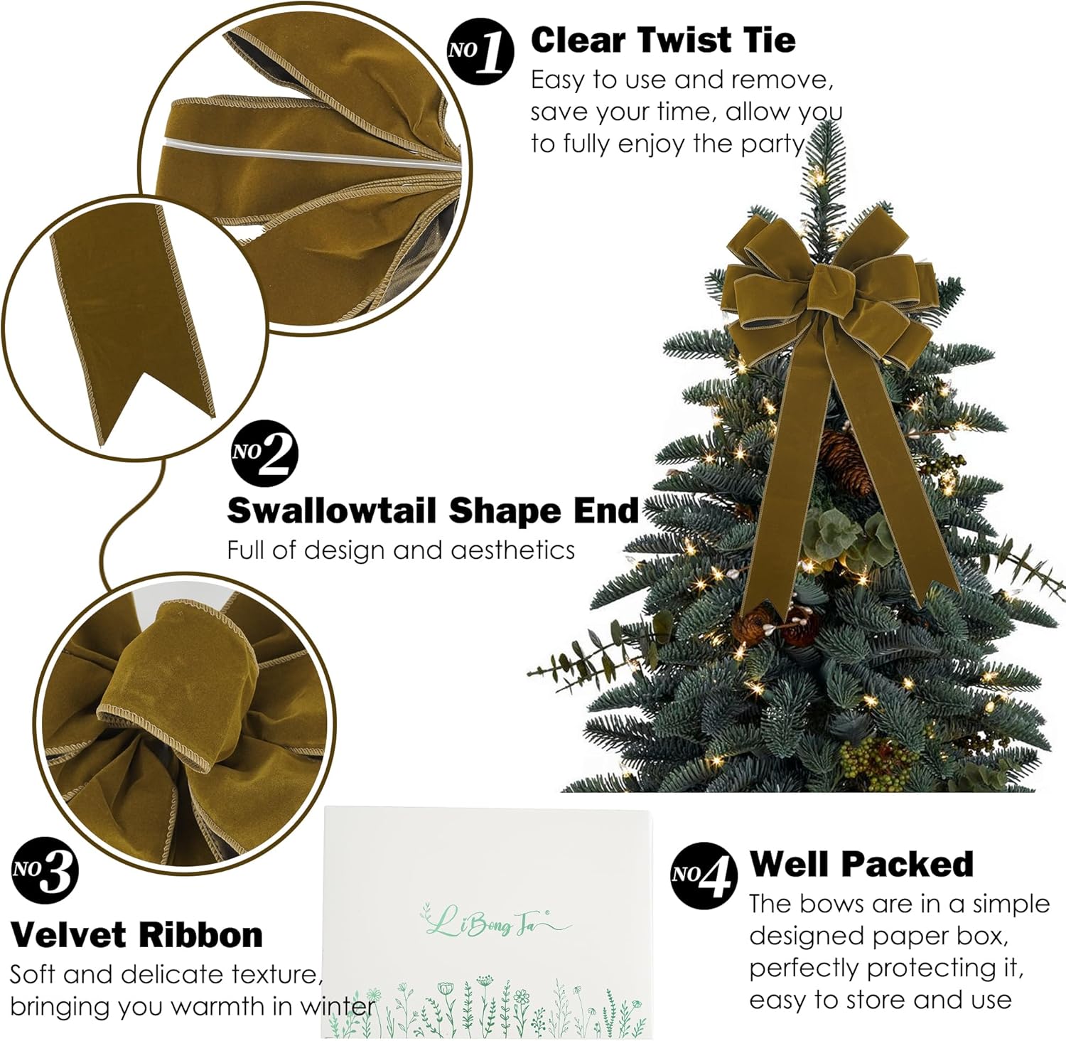Skiennix 13-Inch Khaki Velvet Bow - Pre-Tied Rustic Decoration for Christmas Trees & Wreaths