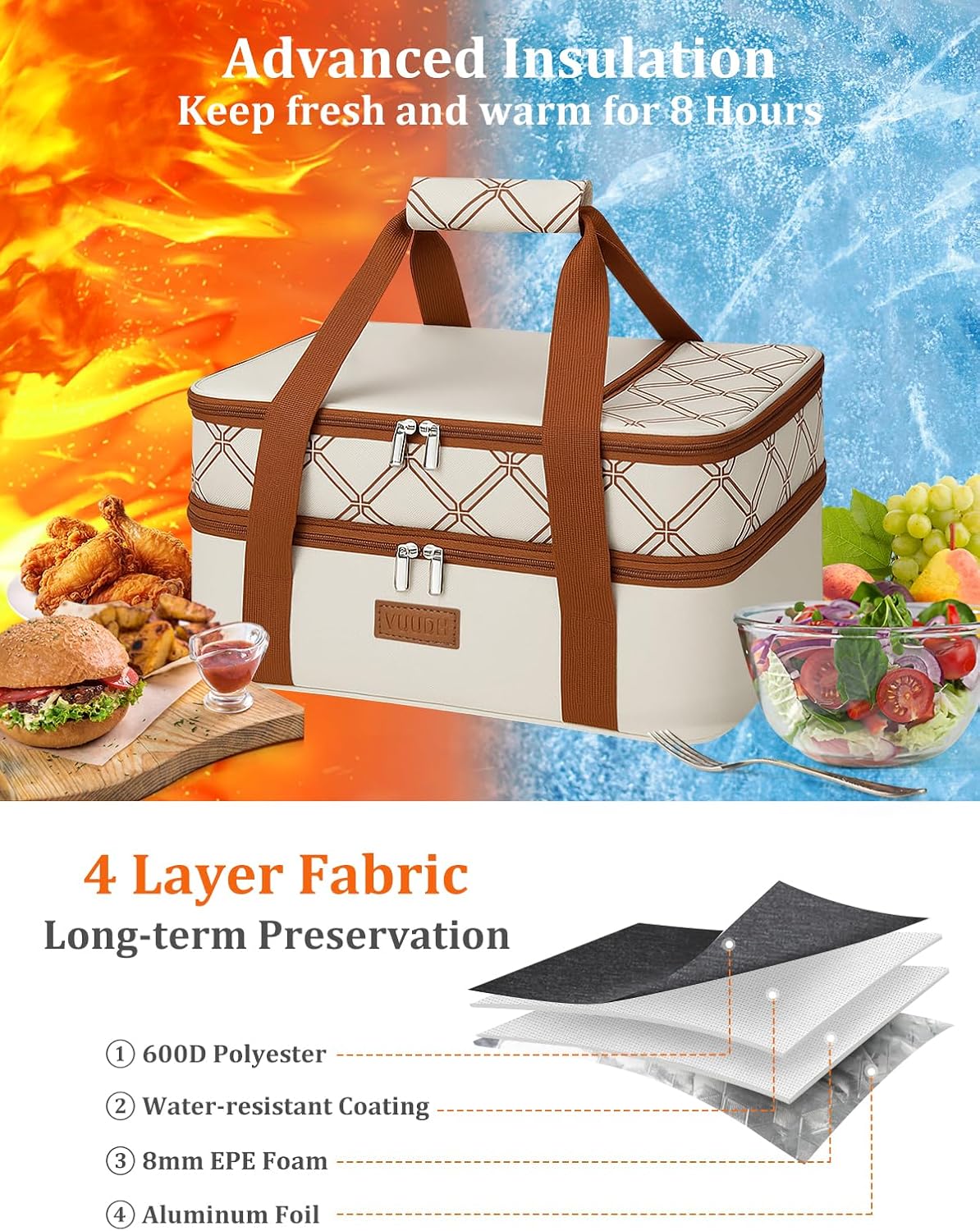 Vuudh Expandable Casserole Carrier Bag - Insulated Double Decker Tote for Hot & Cold Dishes | Perfect for Picnics & Potlucks