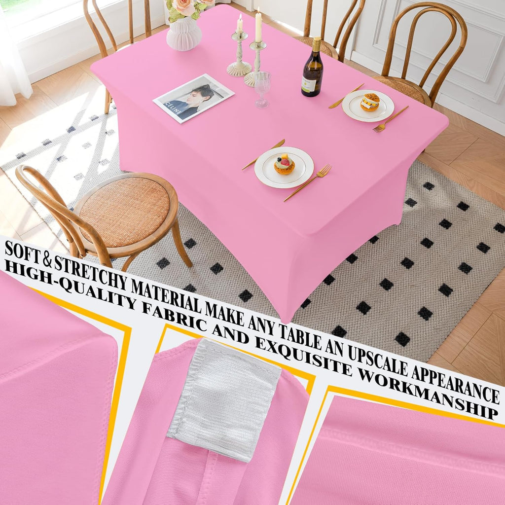Skiennix Pink 4FT Spandex Tablecloth - Fitted, Washable & Wrinkle-Free for Events & Parties