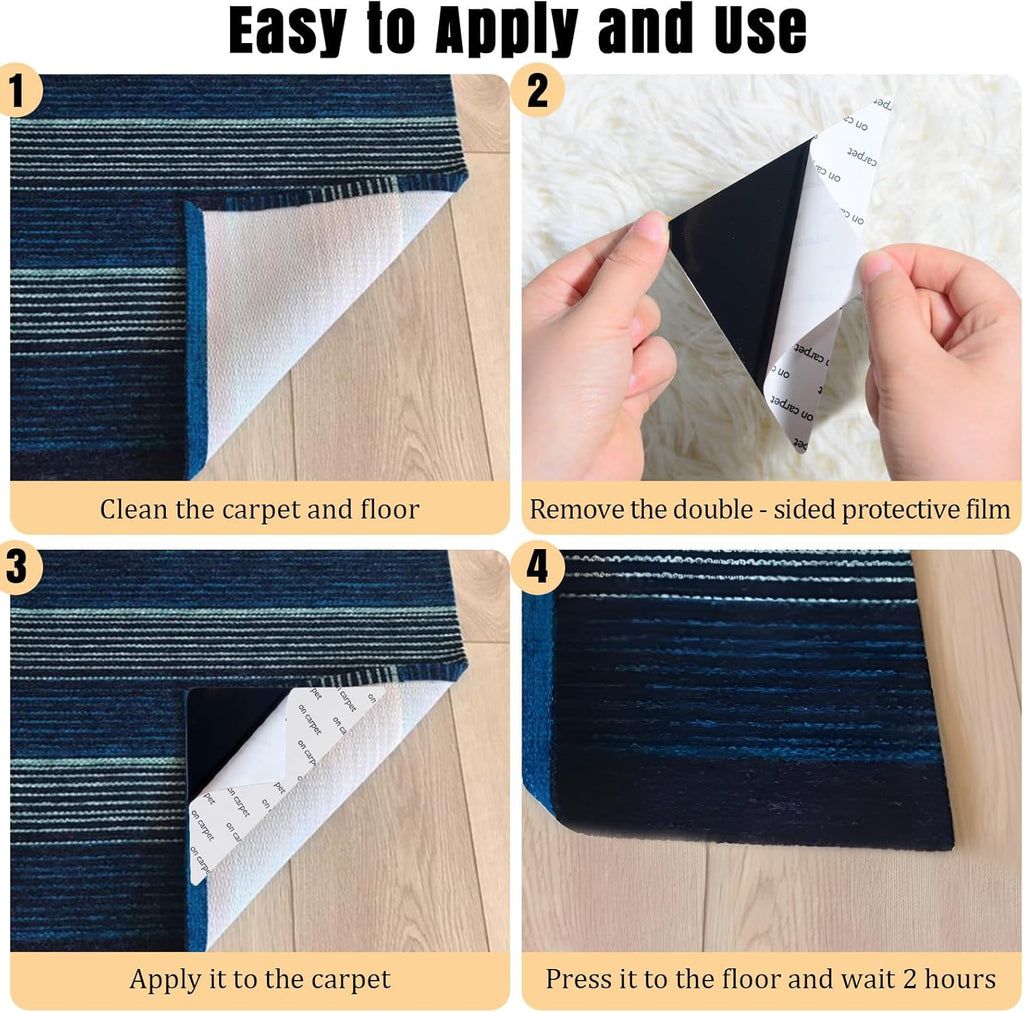 Skiennix Premium Non-Slip Rug Tape - 12Pcs for Flat Rugs on Hardwood & Tile Floors (Black)