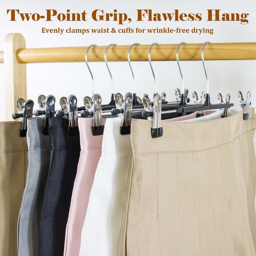 SOULNAMAN Pants Hangers with Clips, 20 Pack 11.6 inch Heavy Duty Metal Hangers, Adjustable Skirt Hangers for Women, Space Saving Non-Slip for Pants,Socks,Jeans and Skirts