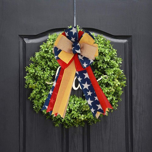 Meseey Patriotic Bow Set - Large Red & Blue Ribbon Bows for 4th of July Wreath Decoration