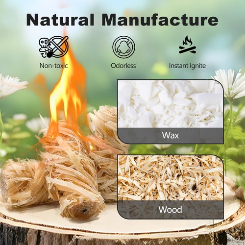 WABUPD 36 Pcs Fire Starter - Natural Fire Starters for Fireplace, Pellet Stove, BBQ, Pizza Oven, Fire Pit &Chimney, Fire Starters for Grill, Charcoal Starter