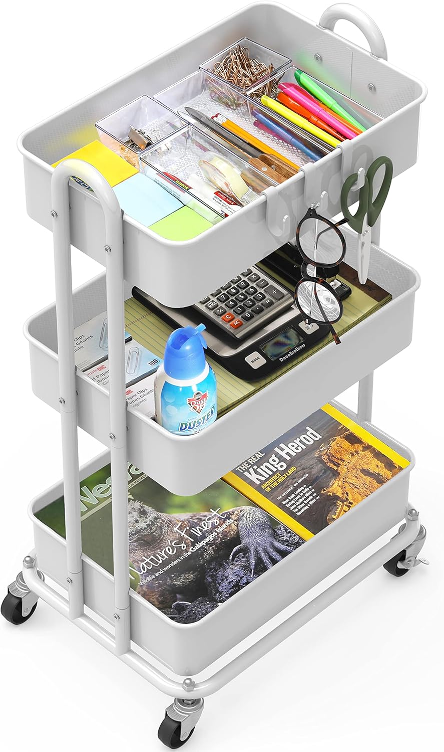 Simple Houseware 3-Tier Metal Utility Rolling Cart - Heavy Duty & Versatile, White Finish