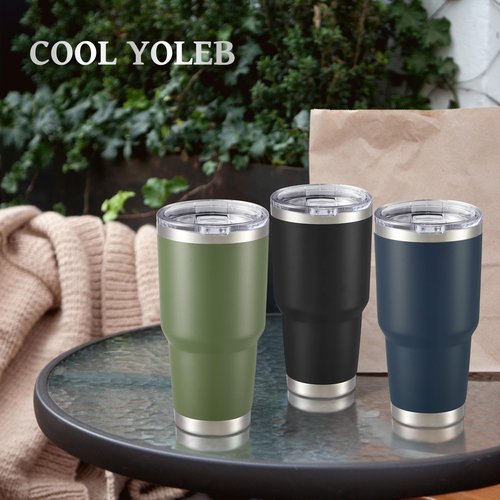 Cool Yoleb 30 oz Tumbler with Lid Stainless Steel Tumblers Bulk Vacuum Insulated Cup Reusable Powder Coated Travel Mug Double Wall Leak Proof Cups Keep Cold Drinks for 12 Hours Black, Set of 8