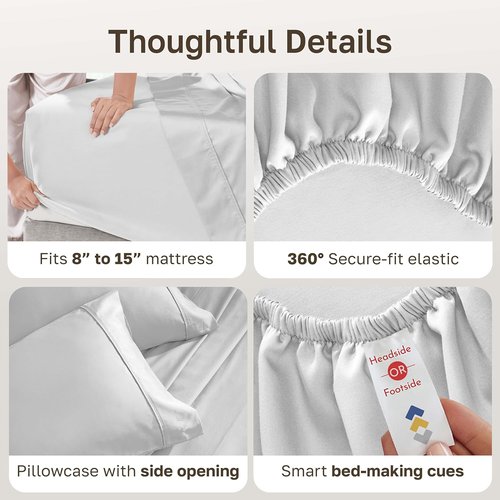 California Design Den Twin XL Bed Sheets Set - 100% Cotton, 400 Thread Count, Silky Smooth Sateen, Breathable - Silver