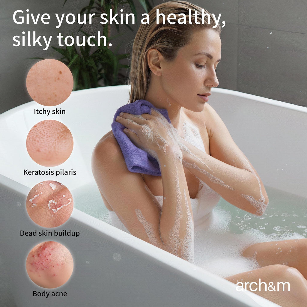 ARCH&M Exfoliating Back Washcloth & Body Scrubber, 3 Pack, 35-Inch